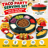 Darrahopens Home & Garden > Kitchenware > Cutlery 360° Rotating Taco Party Serving Set with 33oz Chocolate Fondue Warmer, Multi-Compartment Condiment Tray and Taco Holder for Family Gatherings, Game Nights and Outdoor Picnics. (Orange base, Green tray, Red lid) In Australia - Darrahopens