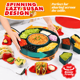 Darrahopens Home & Garden > Kitchenware > Cutlery 360° Rotating Taco Party Serving Set with 33oz Chocolate Fondue Warmer, Multi-Compartment Condiment Tray and Taco Holder for Family Gatherings, Game Nights and Outdoor Picnics. (Orange base, Green tray, Red lid) In Australia - Darrahopens