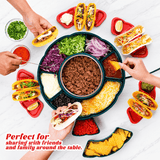 Darrahopens Home & Garden > Kitchenware > Cutlery 360° Rotating Taco Party Serving Set with 33oz Chocolate Fondue Warmer, Multi-Compartment Condiment Tray and Taco Holder for Family Gatherings, Game Nights and Outdoor Picnics. (Orange base, Green tray, Red lid) In Australia - Darrahopens