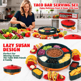 Darrahopens Home & Garden > Kitchenware > Cutlery 360° Rotating Taco Party Serving Set with 33oz Chocolate Fondue Warmer, Multi-Compartment Condiment Tray and Taco Holder for Family Gatherings, Game Nights and Outdoor Picnics. (Orange base, Green tray, Red lid) In Australia - Darrahopens