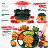Darrahopens Home & Garden > Kitchenware > Cutlery 360° Rotating Taco Party Serving Set with 33oz Chocolate Fondue Warmer, Multi-Compartment Condiment Tray and Taco Holder for Family Gatherings, Game Nights and Outdoor Picnics. (Orange base, Green tray, Red lid) In Australia - Darrahopens
