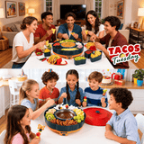 Darrahopens Home & Garden > Kitchenware > Cutlery 360° Rotating Taco Party Serving Set with 33oz Chocolate Fondue Warmer, Multi-Compartment Condiment Tray and Taco Holder for Family Gatherings, Game Nights and Outdoor Picnics. (Orange base, Green tray, Red lid) In Australia - Darrahopens