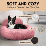 Cozy Plush Donut Pet Bed with Raised Rim, Washable Faux Fur Cat & Dog Couch, Winter Warm Supportive Nest for Small to Large Breeds (L, Navy)