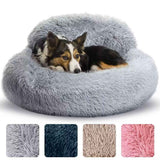 Cozy Plush Donut Pet Bed with Raised Rim, Washable Faux Fur Cat & Dog Couch, Winter Warm Supportive Nest for Small to Large Breeds (L, Silver) In Australia - Darrahopens