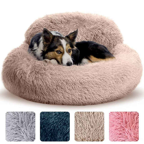 Cozy Plush Donut Pet Bed with Raised Rim, Washable Faux Fur Cat & Dog Couch, Winter Warm Supportive Nest for Small to Large Breeds (M, Brown) In Australia - Darrahopens
