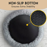 Cozy Plush Donut Pet Bed with Raised Rim, Washable Faux Fur Cat & Dog Couch, Winter Warm Supportive Nest for Small to Large Breeds (M, Brown)