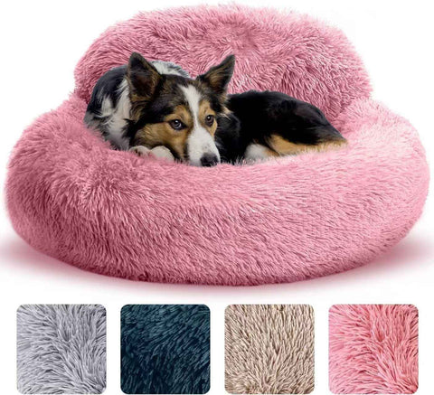 Cozy Plush Donut Pet Bed with Raised Rim, Washable Faux Fur Cat & Dog Couch, Winter Warm Supportive Nest for Small to Large Breeds (S, Pink) In Australia - Darrahopens