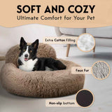 Cozy Plush Donut Pet Bed with Raised Rim, Washable Faux Fur Cat & Dog Couch, Winter Warm Supportive Nest for Small to Large Breeds (S, Silver) In Australia - Darrahopens