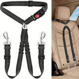 Dual-Head Pet Car Seat Belt with 360° Swivel Tangle-Free Leash for Two Dogs - Adjustable Safety Restraint for Car Travel and Outdoor Walking, Reflective Nylon Webbing (Blue) In Australia - Darrahopens