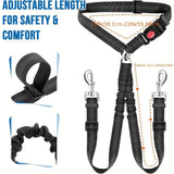 Dual-Head Pet Car Seat Belt with 360° Swivel Tangle-Free Leash for Two Dogs - Adjustable Safety Restraint for Car Travel and Outdoor Walking, Reflective Nylon Webbing (Blue)