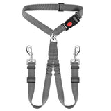 Dual-Head Pet Car Seat Belt with 360° Swivel Tangle-Free Leash for Two Dogs - Adjustable Safety Restraint for Car Travel and Outdoor Walking, Reflective Nylon Webbing (Grey) In Australia - Darrahopens