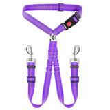 Dual-Head Pet Car Seat Belt with 360° Swivel Tangle-Free Leash for Two Dogs - Adjustable Safety Restraint for Car Travel and Outdoor Walking, Reflective Nylon Webbing (Purple) In Australia - Darrahopens