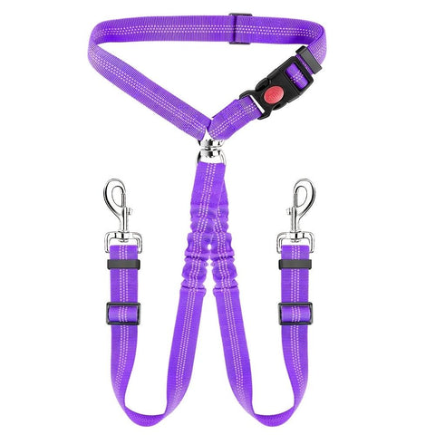 Dual-Head Pet Car Seat Belt with 360° Swivel Tangle-Free Leash for Two Dogs - Adjustable Safety Restraint for Car Travel and Outdoor Walking, Reflective Nylon Webbing (Purple) In Australia - Darrahopens