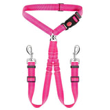 Dual-Head Pet Car Seat Belt with 360° Swivel Tangle-Free Leash for Two Dogs - Adjustable Safety Restraint for Car Travel and Outdoor Walking, Reflective Nylon Webbing (Purple)