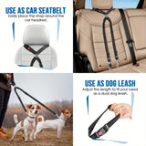 Dual-Head Pet Car Seat Belt with 360° Swivel Tangle-Free Leash for Two Dogs - Adjustable Safety Restraint for Car Travel and Outdoor Walking, Reflective Nylon Webbing (Red)