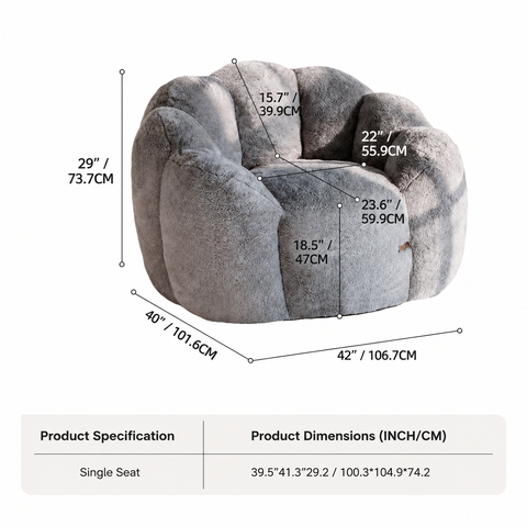Cozy Bean Bag Sofa with Soft Corduroy Cover and High-Density Foam Filling for Living Room Bedroom Balcony Relaxation (Grey)