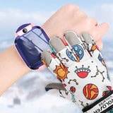 Waterproof Winter Snow Gloves for Kids with Touchscreen, Cartoon Print Design, Warm Fleece Lining, Adjustable Wrist Strap, Ideal for Skiing, Snowman Building, and Outdoor Play (L, White(Monster))