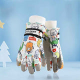 Waterproof Winter Snow Gloves for Kids with Touchscreen, Cartoon Print Design, Warm Fleece Lining, Adjustable Wrist Strap, Ideal for Skiing, Snowman Building, and Outdoor Play (M, White(Monster))