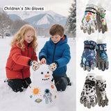 Waterproof Winter Snow Gloves for Kids with Touchscreen, Cartoon Print Design, Warm Fleece Lining, Adjustable Wrist Strap, Ideal for Skiing, Snowman Building, and Outdoor Play (S, White(Monster))