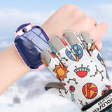 Waterproof Winter Snow Gloves for Kids with Touchscreen, Cartoon Print Design, Warm Fleece Lining, Adjustable Wrist Strap, Ideal for Skiing, Snowman Building, and Outdoor Play (S, White(Monster))
