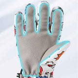 Waterproof Winter Snow Gloves for Kids with Touchscreen, Cartoon Print Design, Warm Fleece Lining, Adjustable Wrist Strap, Ideal for Skiing, Snowman Building, and Outdoor Play (S, White(Panda))