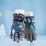 Waterproof Winter Snow Gloves for Kids with Touchscreen, Cartoon Print Design, Warm Fleece Lining, Adjustable Wrist Strap, Ideal for Skiing, Snowman Building, and Outdoor Play (S, White(Panda))
