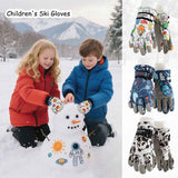 Waterproof Winter Snow Gloves for Kids with Touchscreen, Cartoon Print Design, Warm Fleece Lining, Adjustable Wrist Strap, Ideal for Skiing, Snowman Building, and Outdoor Play (S, White(Space))