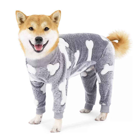 Cozy Winter Pet Fleece Four-Legged Bodysuit, Warm Flannel Full-Body Pajamas for Small to Medium Dogs, Star & Moon Print, Elastic Cuffs for Easy Wear (2XL, Grey) In Australia - Darrahopens