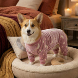 Cozy Winter Pet Fleece Four-Legged Bodysuit, Warm Flannel Full-Body Pajamas for Small to Medium Dogs, Star & Moon Print, Elastic Cuffs for Easy Wear (3XL, Pink)