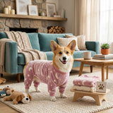 Cozy Winter Pet Fleece Four-Legged Bodysuit, Warm Flannel Full-Body Pajamas for Small to Medium Dogs, Star & Moon Print, Elastic Cuffs for Easy Wear (M, Pink) In Australia - Darrahopens