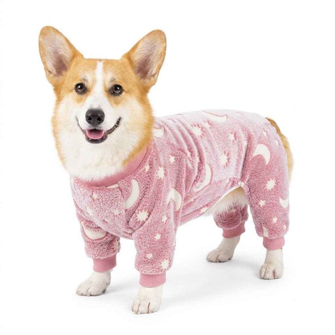 Cozy Winter Pet Fleece Four-Legged Bodysuit, Warm Flannel Full-Body Pajamas for Small to Medium Dogs, Star & Moon Print, Elastic Cuffs for Easy Wear (XS, Pink) In Australia - Darrahopens