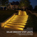 Solar Crescent Moon Step Light with Monocrystalline Silicon Panel, ABS & PS Construction, IP65 Waterproof, 3000K Warm White or 6000K Cool White Options for Outdoor Garden Paths, Driveways, and Wooden Deck Stairs (12PCS, Cool White Light)