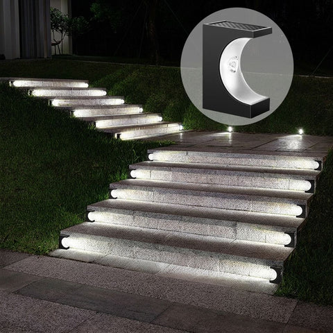 Solar Crescent Moon Step Light with Monocrystalline Silicon Panel, ABS & PS Construction, IP65 Waterproof, 3000K Warm White or 6000K Cool White Options for Outdoor Garden Paths, Driveways, and Wooden Deck Stairs (6PCS, Cool White Light)