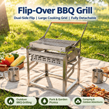Darrahopens Home & Garden > BBQ > BBQs & Accessories Portable Double-Sided Flip Charcoal Grill with 304 Stainless Steel Body and Wooden Handles for Outdoor Camping Picnics Park Parties and Garden Barbecues (A) In Australia - Darrahopens