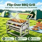 Darrahopens Home & Garden > BBQ > BBQs & Accessories Portable Double-Sided Flip Charcoal Grill with 304 Stainless Steel Body and Wooden Handles for Outdoor Camping Picnics Park Parties and Garden Barbecues (B) In Australia - Darrahopens