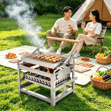 Darrahopens Home & Garden > BBQ > BBQs & Accessories Portable Double-Sided Flip Charcoal Grill with 304 Stainless Steel Body and Wooden Handles for Outdoor Camping Picnics Park Parties and Garden Barbecues (B) In Australia - Darrahopens
