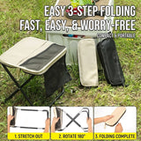 Ultra-Portable Folding Stool with Crossbody Storage Bag – Heavy-Duty Carbon Steel Frame, Oxford Fabric Seat, Side Mesh Pocket, Ideal for Camping, Commuting, Queueing, and On-the-Go Seating (L, Black)