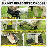 Ultra-Portable Folding Stool with Crossbody Storage Bag – Heavy-Duty Carbon Steel Frame, Oxford Fabric Seat, Side Mesh Pocket, Ideal for Camping, Commuting, Queueing, and On-the-Go Seating (M, Black)