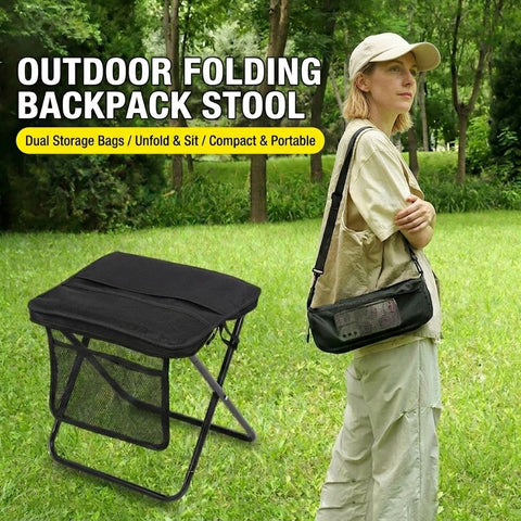 Ultra-Portable Folding Stool with Crossbody Storage Bag – Heavy-Duty Carbon Steel Frame, Oxford Fabric Seat, Side Mesh Pocket, Ideal for Camping, Commuting, Queueing, and On-the-Go Seating (S, Black) In Australia - Darrahopens