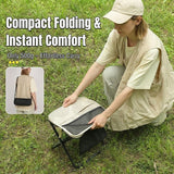 Ultra-Portable Folding Stool with Crossbody Storage Bag – Heavy-Duty Carbon Steel Frame, Oxford Fabric Seat, Side Mesh Pocket, Ideal for Camping, Commuting, Queueing, and On-the-Go Seating (S, Khaki)