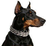 Premium Stainless Steel Cuban Link Dog Collar with Dog Head Buckle – Stylish, Durable, and Comfortable for Large Breeds, Perfect for Daily Walks and Fashion-Forward Pet Accessories (Silver, 32mm*70cm（28in）) In Australia - Darrahopens