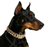 Darrahopens Pet Care > Dog Supplies > Dog Collars, Leads & Harnesses Premium Stainless Steel Cuban Link Dog Collar with Dog Head Buckle – Stylish, Durable, and Comfortable for Large Breeds, Perfect for Daily Walks and Fashion-Forward Pet Accessories (Silver, 32mm*75cm（30in）) In Australia - Darrahopens