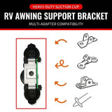 RV Awning Suction Cup Support Bracket – Heavy-Duty Aluminum Vacuum Mount, Tool-Free No-Drill Installation for Camper, Trailer, Van, and Outdoor Camping Awning Poles, 2-Pack Adjustable Stabilizer with Non-Marring Suction Cups (2PCS)
