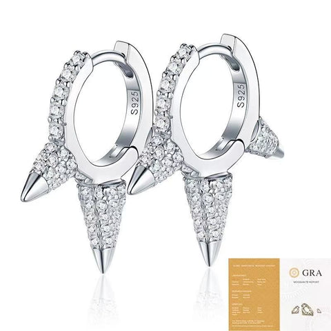 S925 Silver Moissanite Ear Cuff with GRA Certificate – Edgy Three-Prong Stud Design, Icy Sparkle Finish, Hypoallergenic & Fade-Resistant, Perfect for Trendy Daily Wear and Statement Styling (Moissanite, Premium S925)