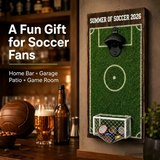 Wall-Mounted Soccer Field Bottle Opener with Goal Net Catcher – Football-Themed Bar Accessory for Game Room, Man Cave, Home Bar, or Outdoor Patio – Unique Gift for Soccer Fans (19.5*38cm)