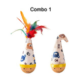 Self-Righting Pet Toy with Natural Wood Base and Durable Fabric Top, Featuring Feather Options and Playful Smile Design, Perfect for Indoor Cats and Small Dogs to Chase, Bat, and Enjoy Endless Fun. (Combo1) In Australia - Darrahopens
