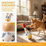 Self-Righting Pet Toy with Natural Wood Base and Durable Fabric Top, Featuring Feather Options and Playful Smile Design, Perfect for Indoor Cats and Small Dogs to Chase, Bat, and Enjoy Endless Fun. (Combo1)
