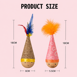 Self-Righting Pet Toy with Natural Wood Base and Durable Fabric Top, Featuring Feather Options and Playful Smile Design, Perfect for Indoor Cats and Small Dogs to Chase, Bat, and Enjoy Endless Fun. (Combo1)