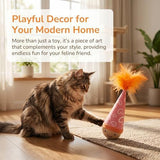 Self-Righting Pet Toy with Natural Wood Base and Durable Fabric Top, Featuring Feather Options and Playful Smile Design, Perfect for Indoor Cats and Small Dogs to Chase, Bat, and Enjoy Endless Fun. (Combo1)