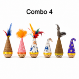Self-Righting Pet Toy with Natural Wood Base and Durable Fabric Top, Featuring Feather Options and Playful Smile Design, Perfect for Indoor Cats and Small Dogs to Chase, Bat, and Enjoy Endless Fun. (Combo2)